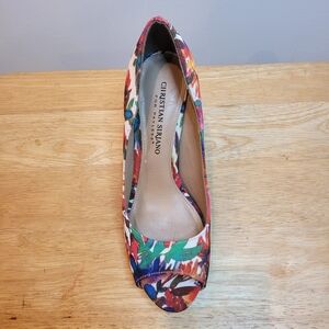Christian Siriano Colorful Floral Peep Toe Heels